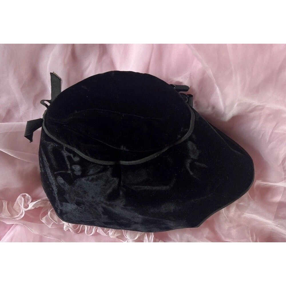 Vtg 1930s 40s Hat Velvet Victorian Whimsy Perch Hat SS Label-Old Hollywood Sz 22